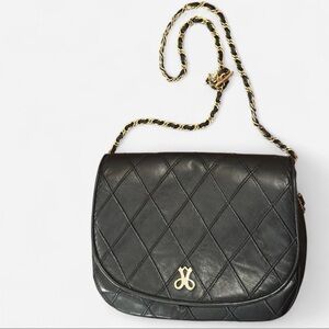 Jay Herbert New York Black Leather Quilted Shoulder Bag with Gold Chain Strap